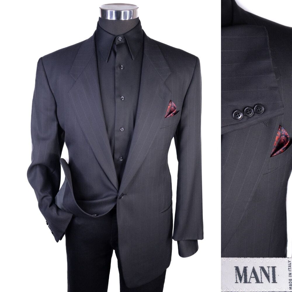 Mani Men's Striped 2 Button Sport Coat Jacket Blazer Wool Size 41R Casual Suits